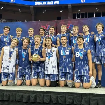 men's club volleyball with trophy 